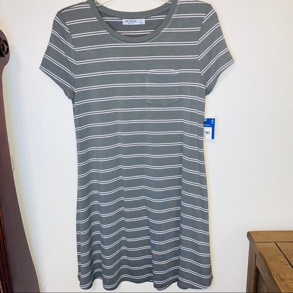 Arizona Jean Company Dresses & Skirts - Olive Green Striped T-shirt Dress